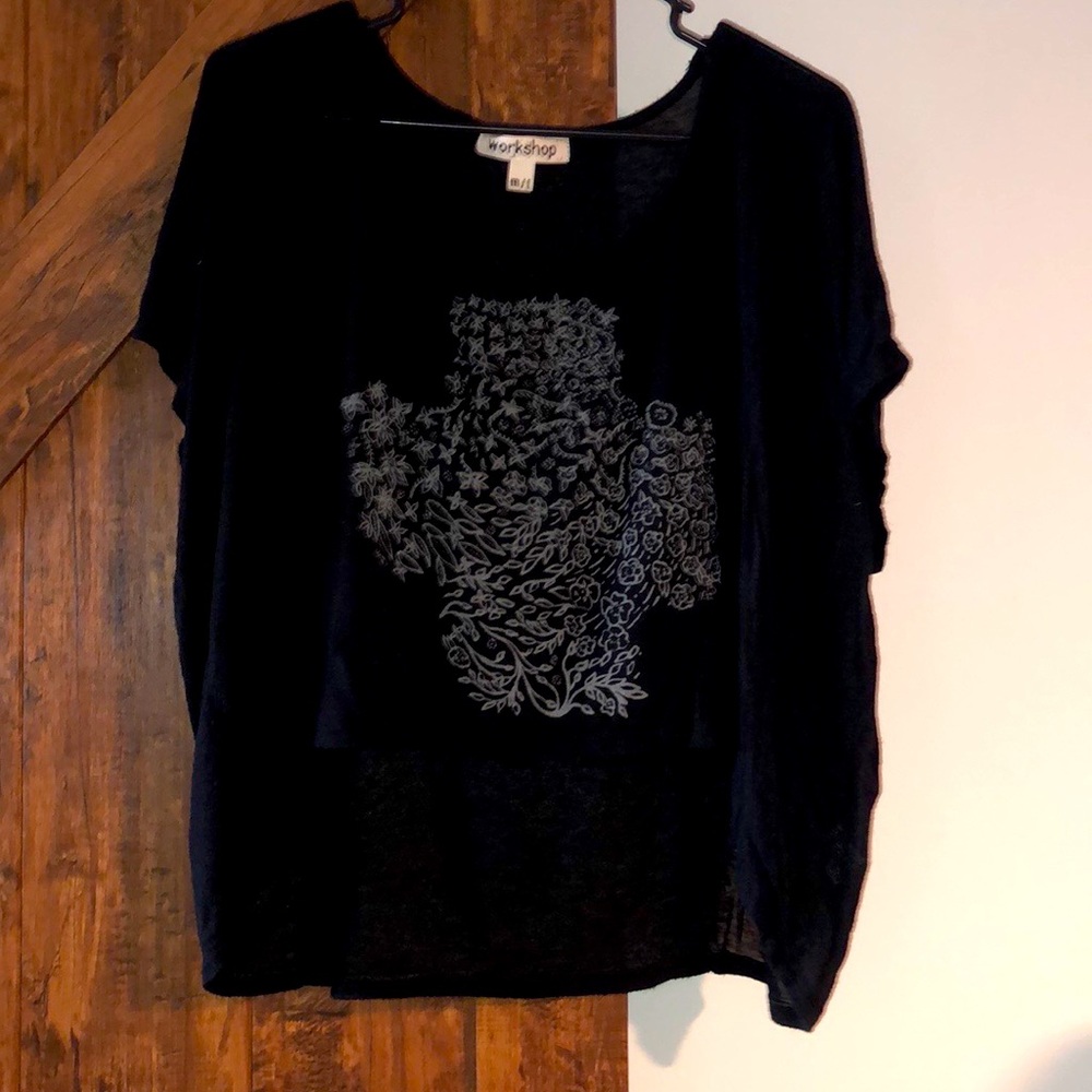 Floral “Cross” (+?) Graphic Loose Top